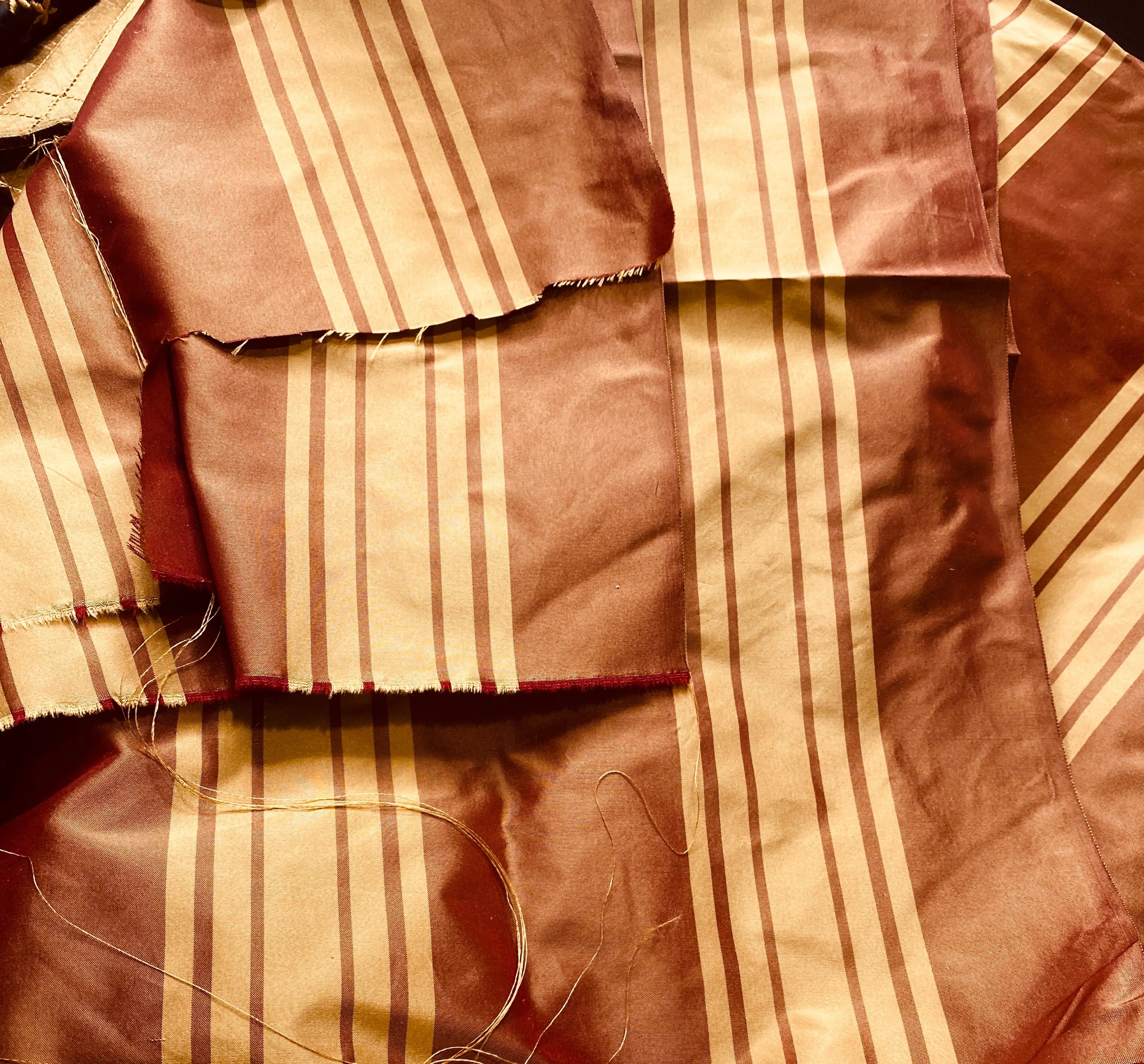 NEW Princess Vanessa Designer 100% Silk Taffeta Fabric -Cinnamon Red & Gold Stripes