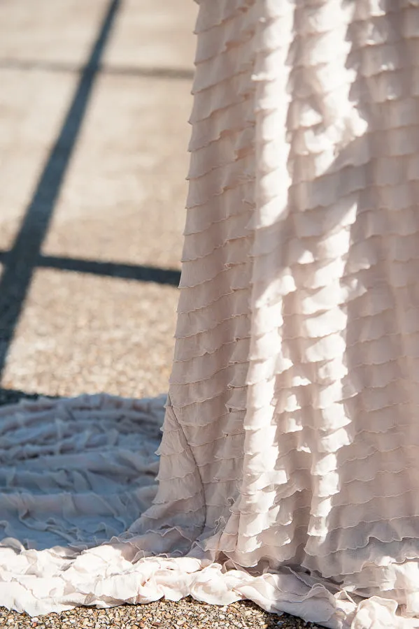 Nude Pink Frill Bridal Wedding Dress With Train