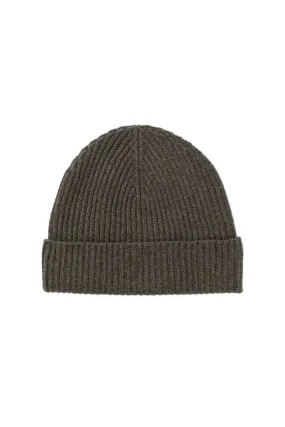 Olive Marl Ribbed Cashmere Beanie