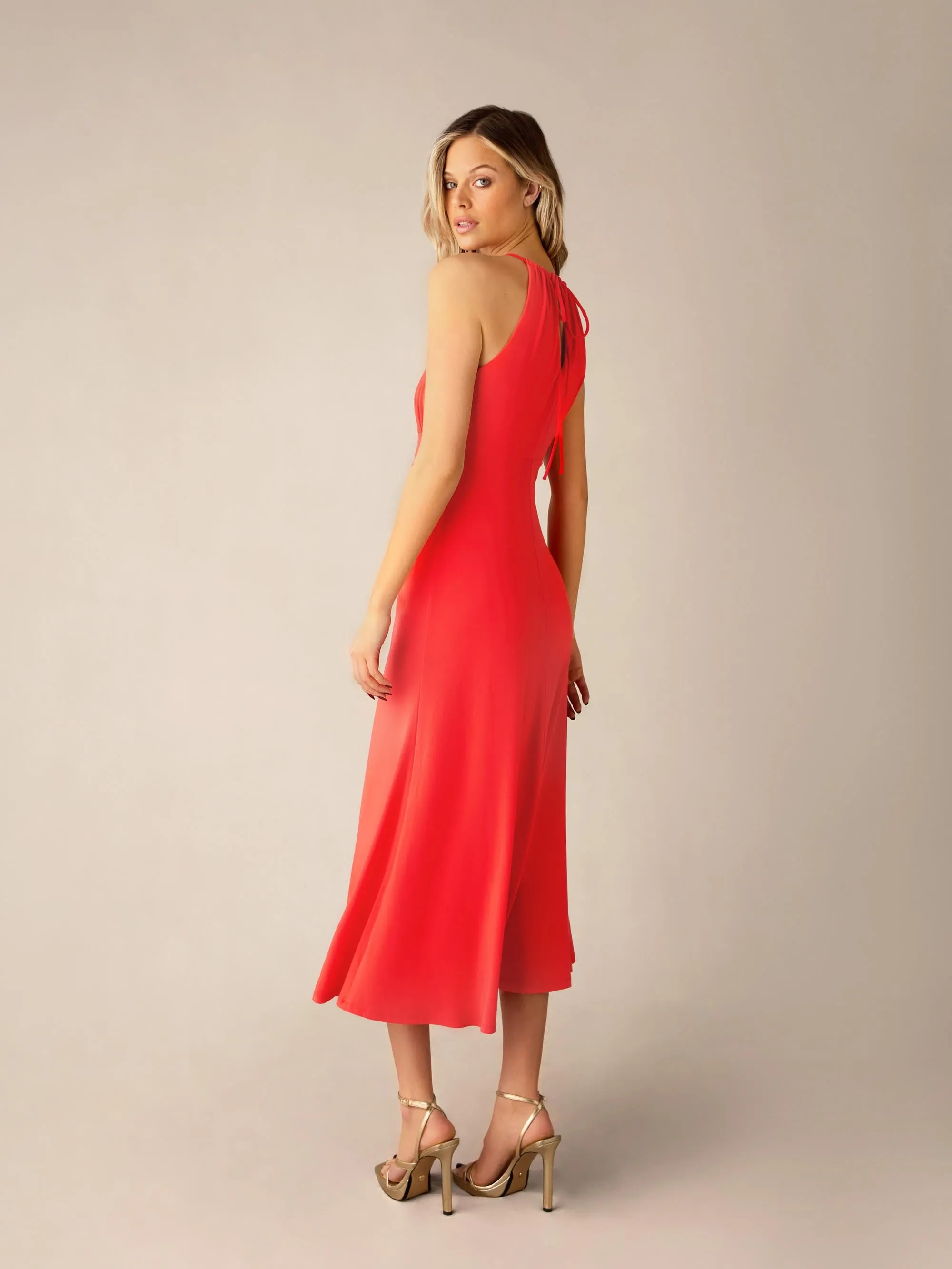 Orange Halterneck Midi Dress