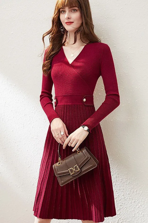 Pleated Wool Blend Dress