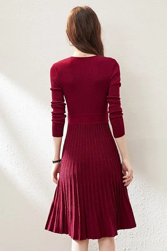 Pleated Wool Blend Dress