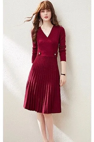 Pleated Wool Blend Dress