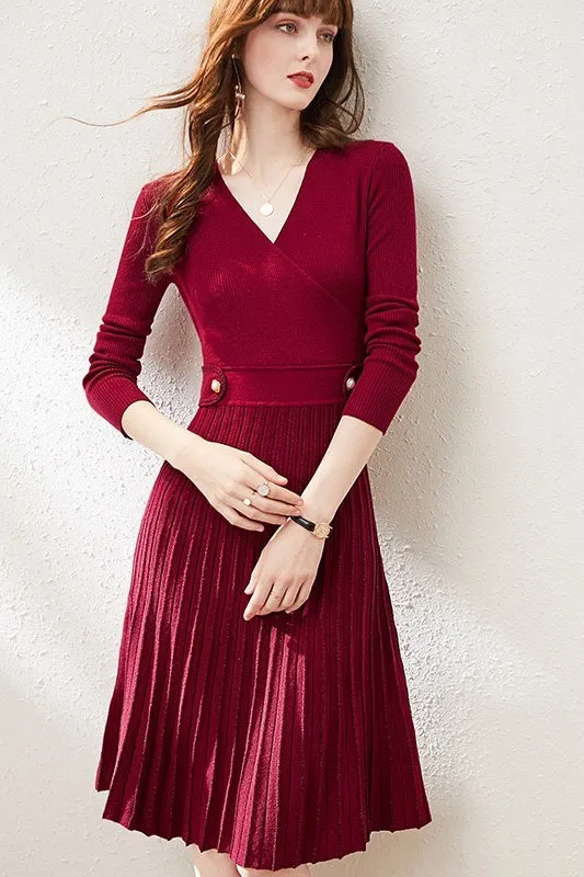 Pleated Wool Blend Dress