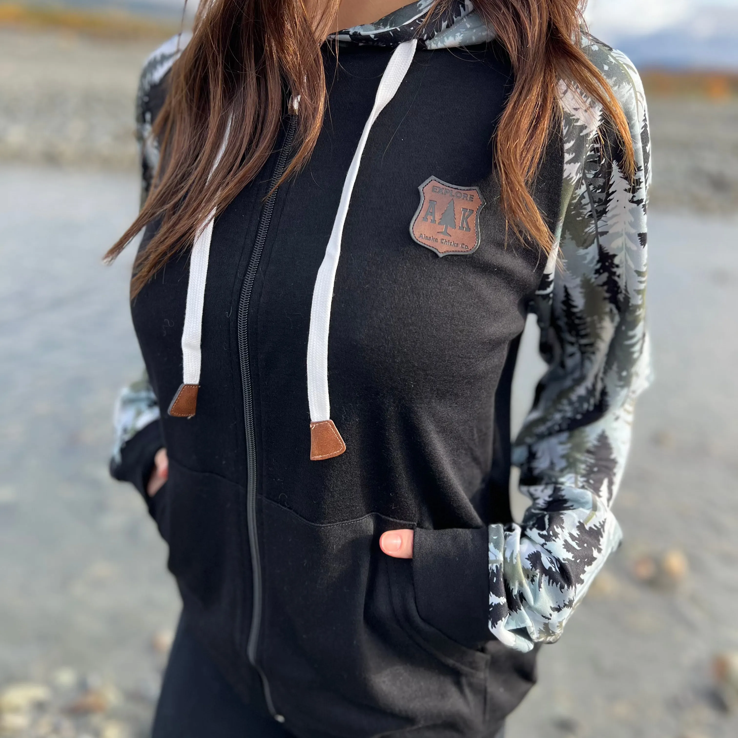 Printed Sleeve Zip-Up Hoodie