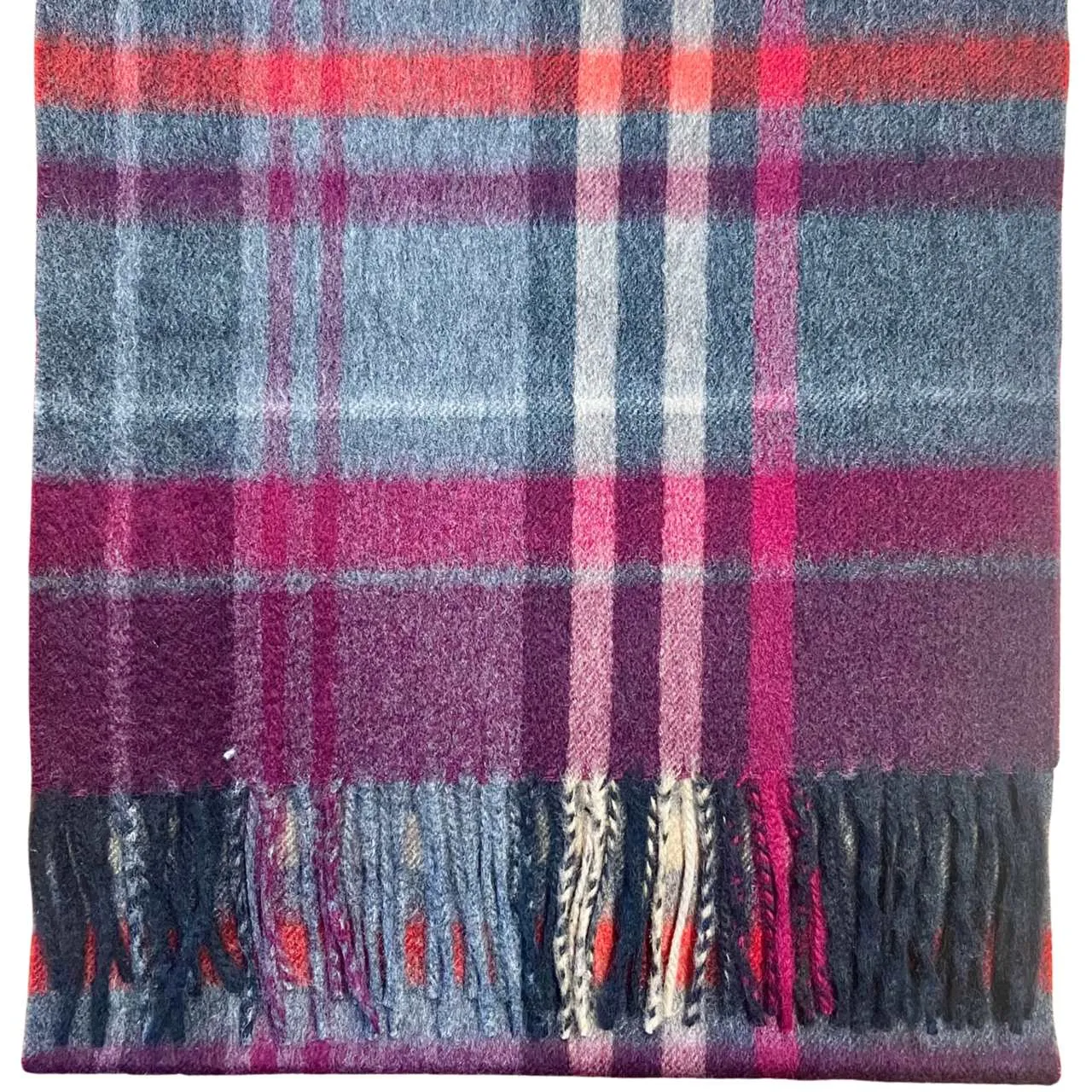 Pure Cashmere Scarf - Charcoal Grey and Wine Check