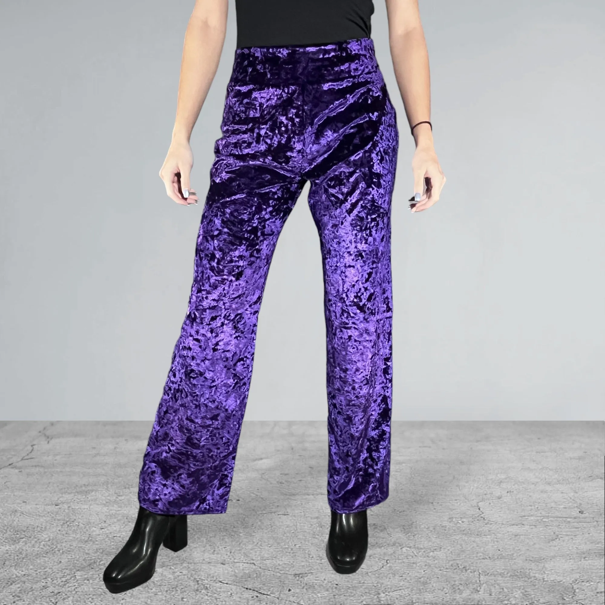 Purple Crushed Velvet Straight Leg Pants - Optional Pockets