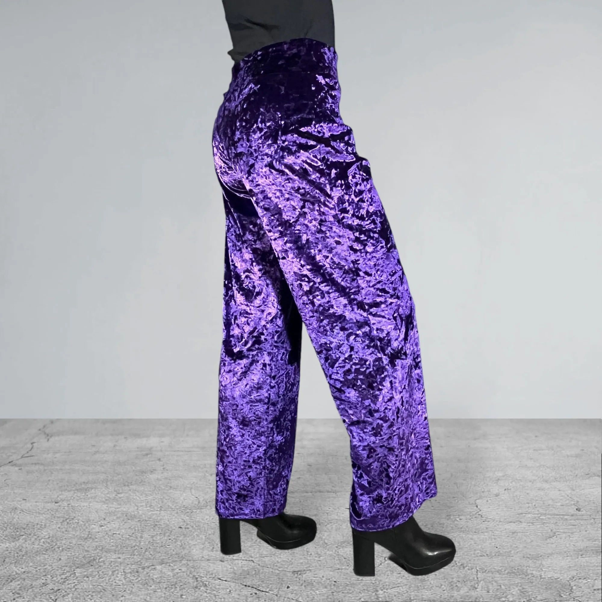 Purple Crushed Velvet Straight Leg Pants - Optional Pockets