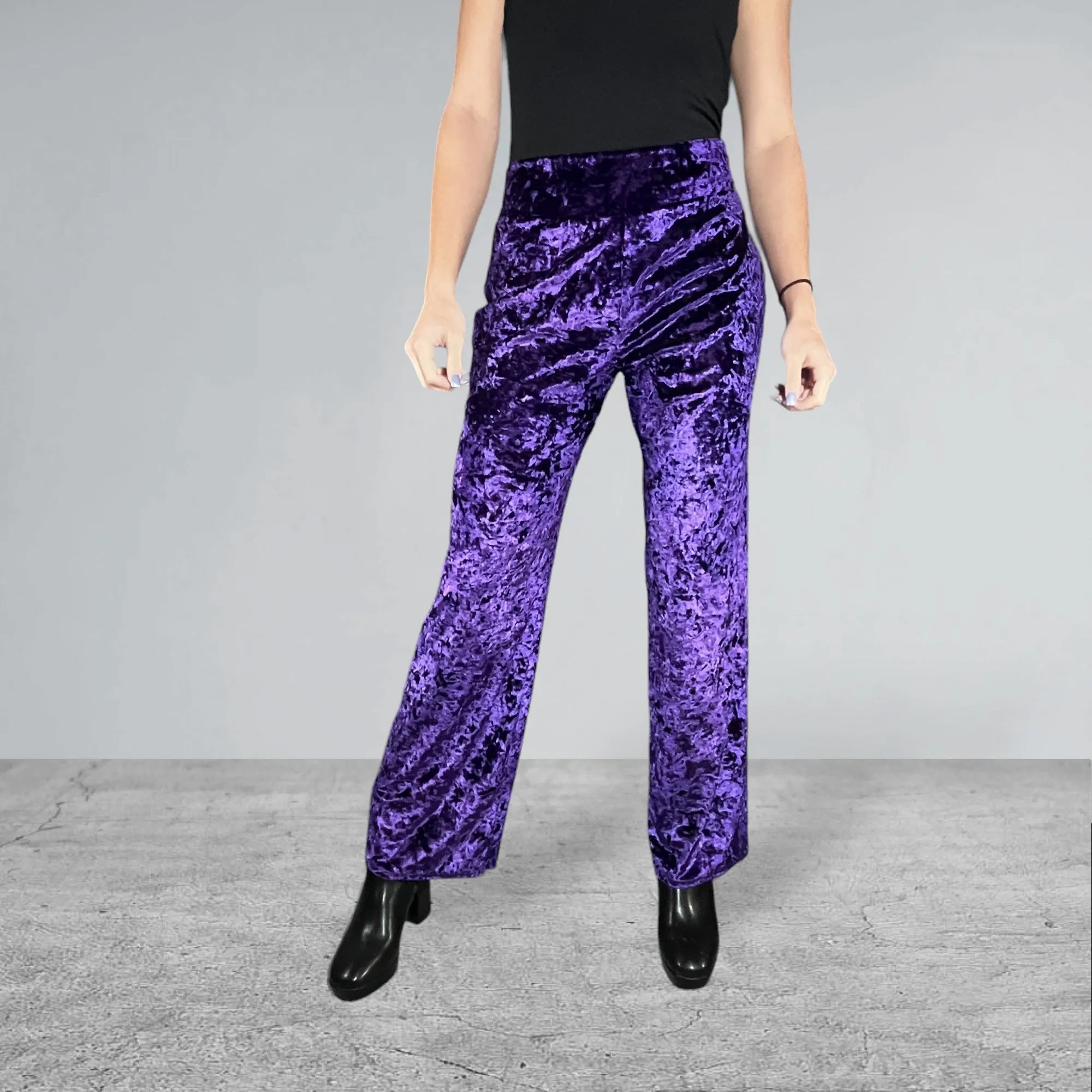 Purple Crushed Velvet Straight Leg Pants - Optional Pockets