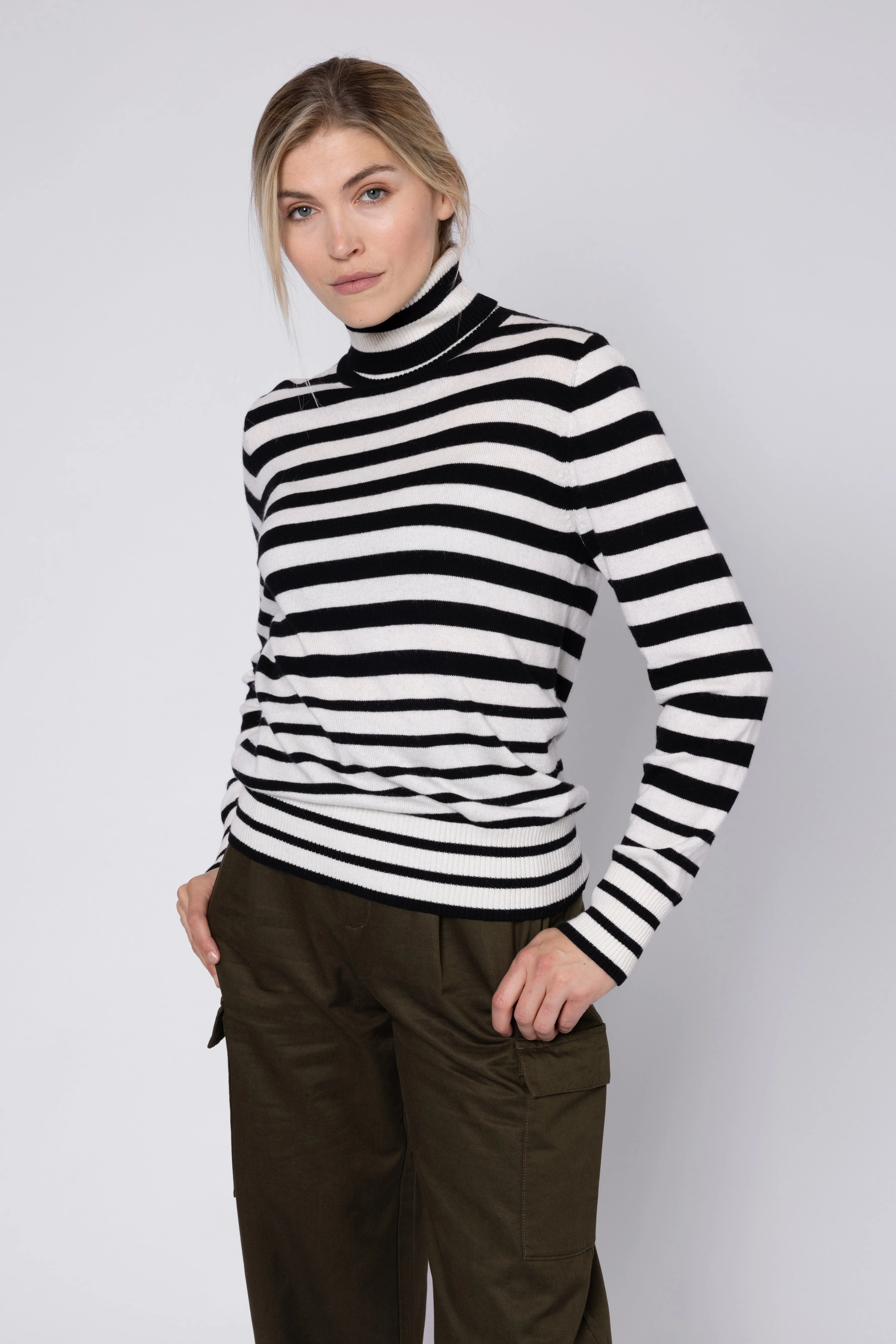 RHIANNON STRIPE ROLL NECK (BLACK/IVORY)