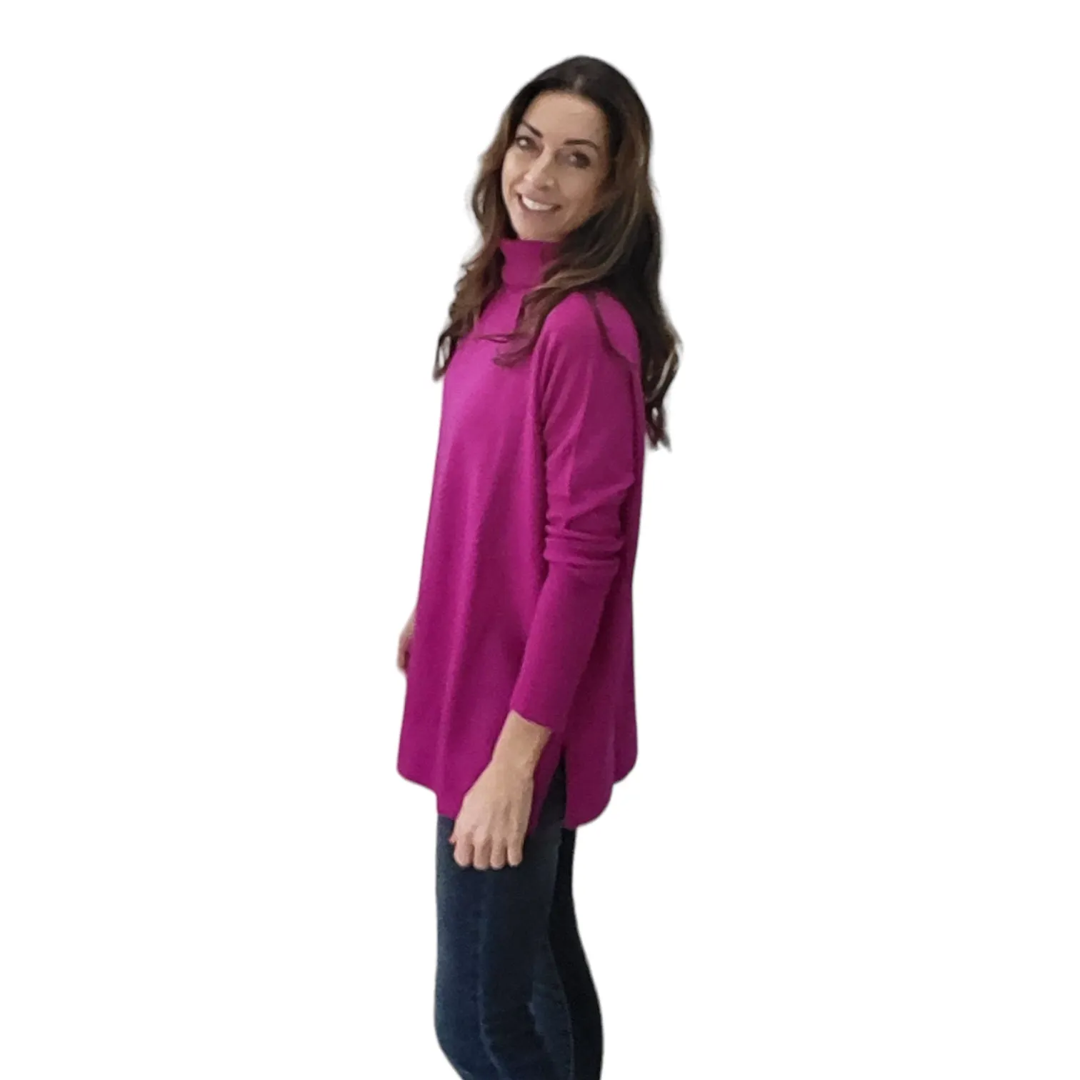 Roll Collar Cashmere Tunic in Magenta