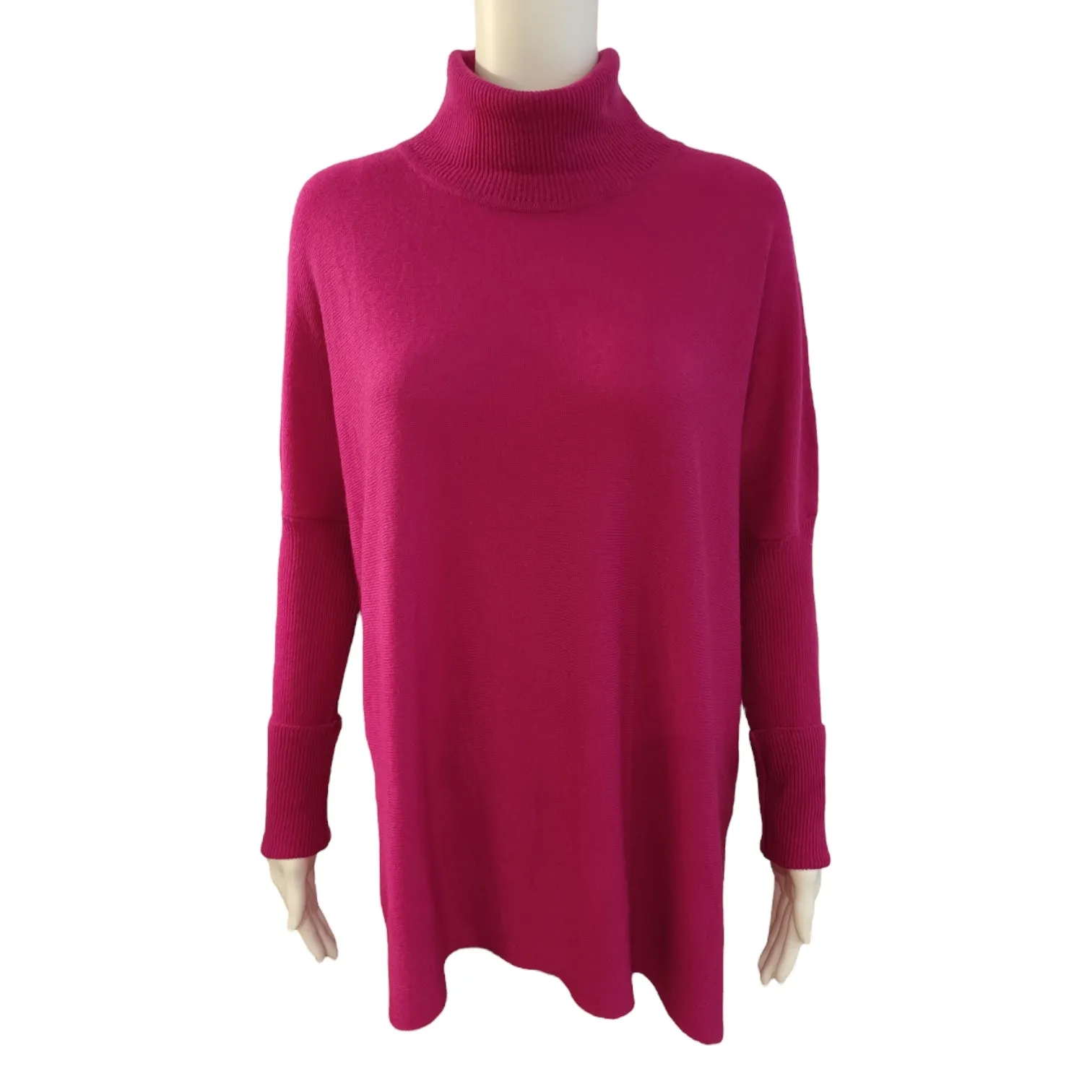 Roll Collar Cashmere Tunic in Magenta