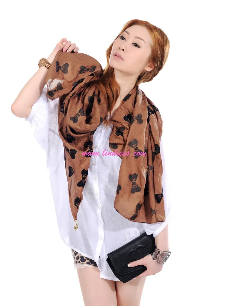 SILK BOWS SCARF - BROWN