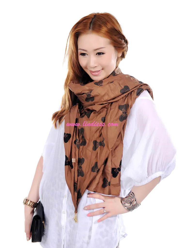 SILK BOWS SCARF - BROWN