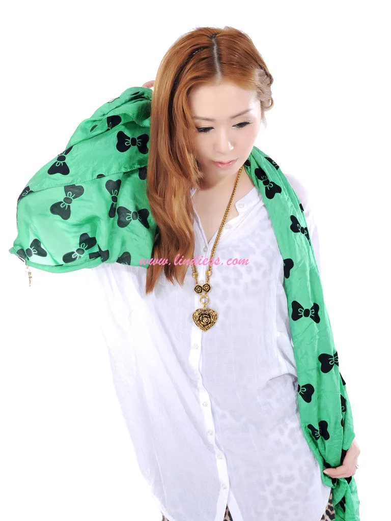 SILK BOWS SCARF - GREEN