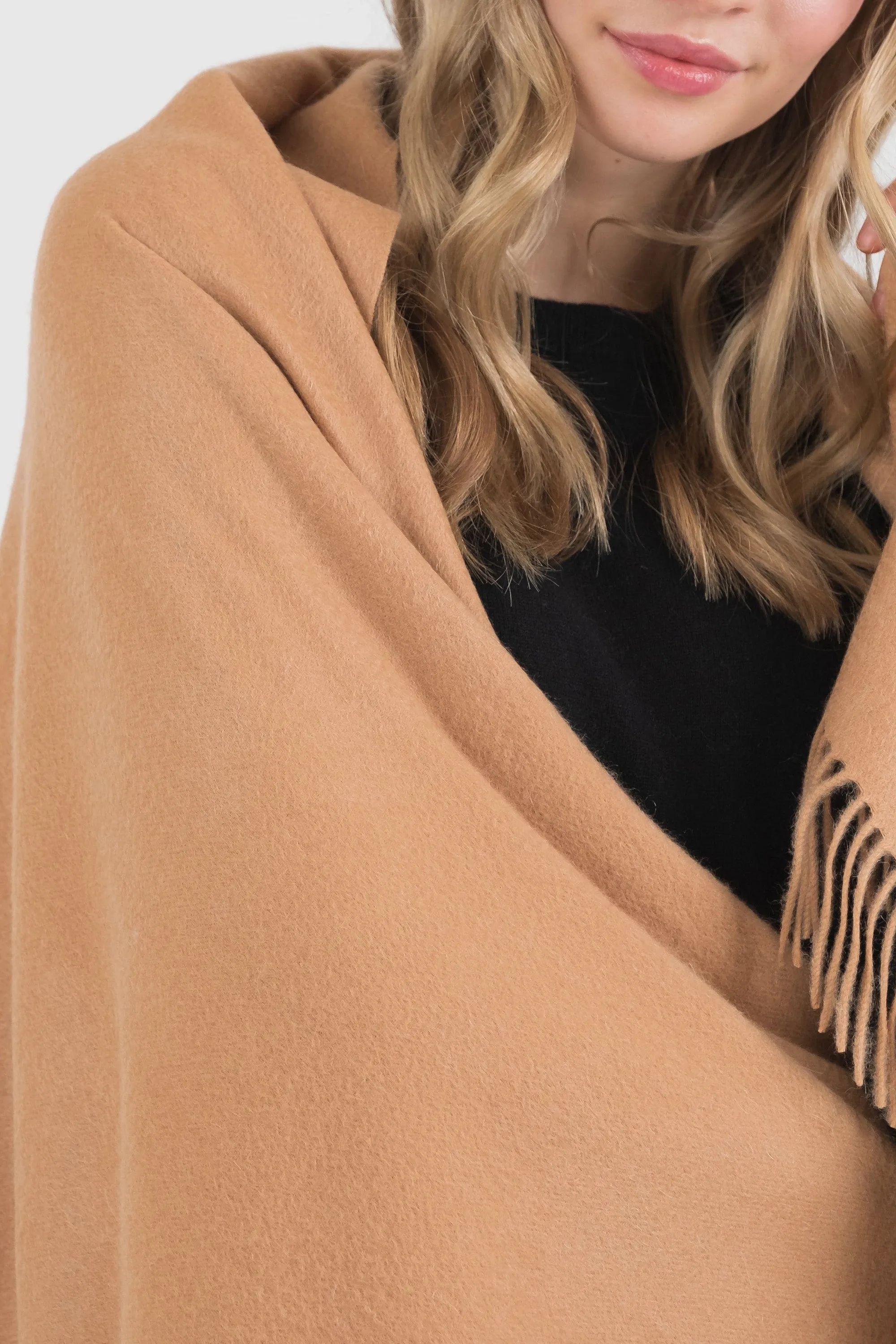 Solid Cashmere Stole - Dark Camel