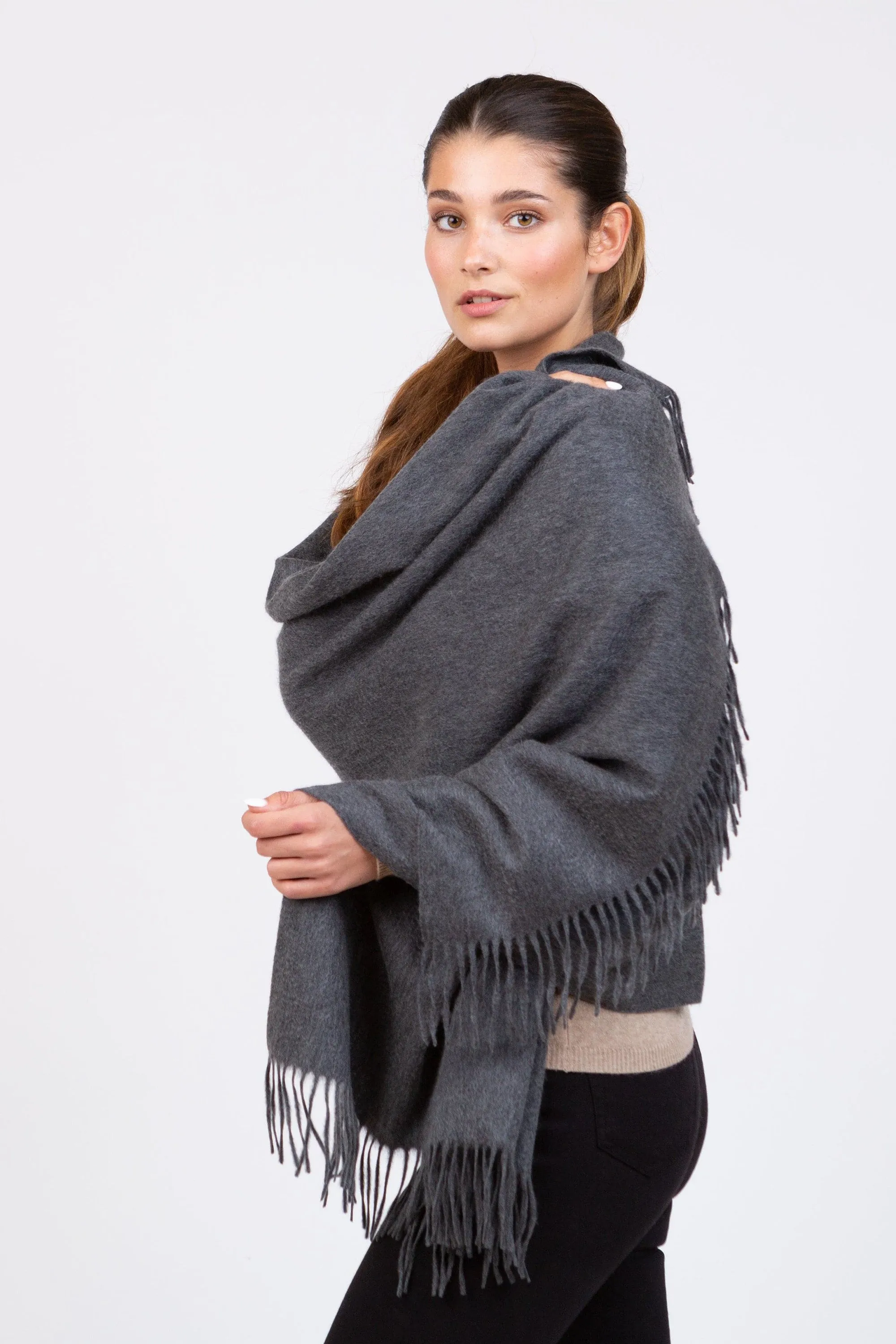 Solid Cashmere Stole - Steinway Grey