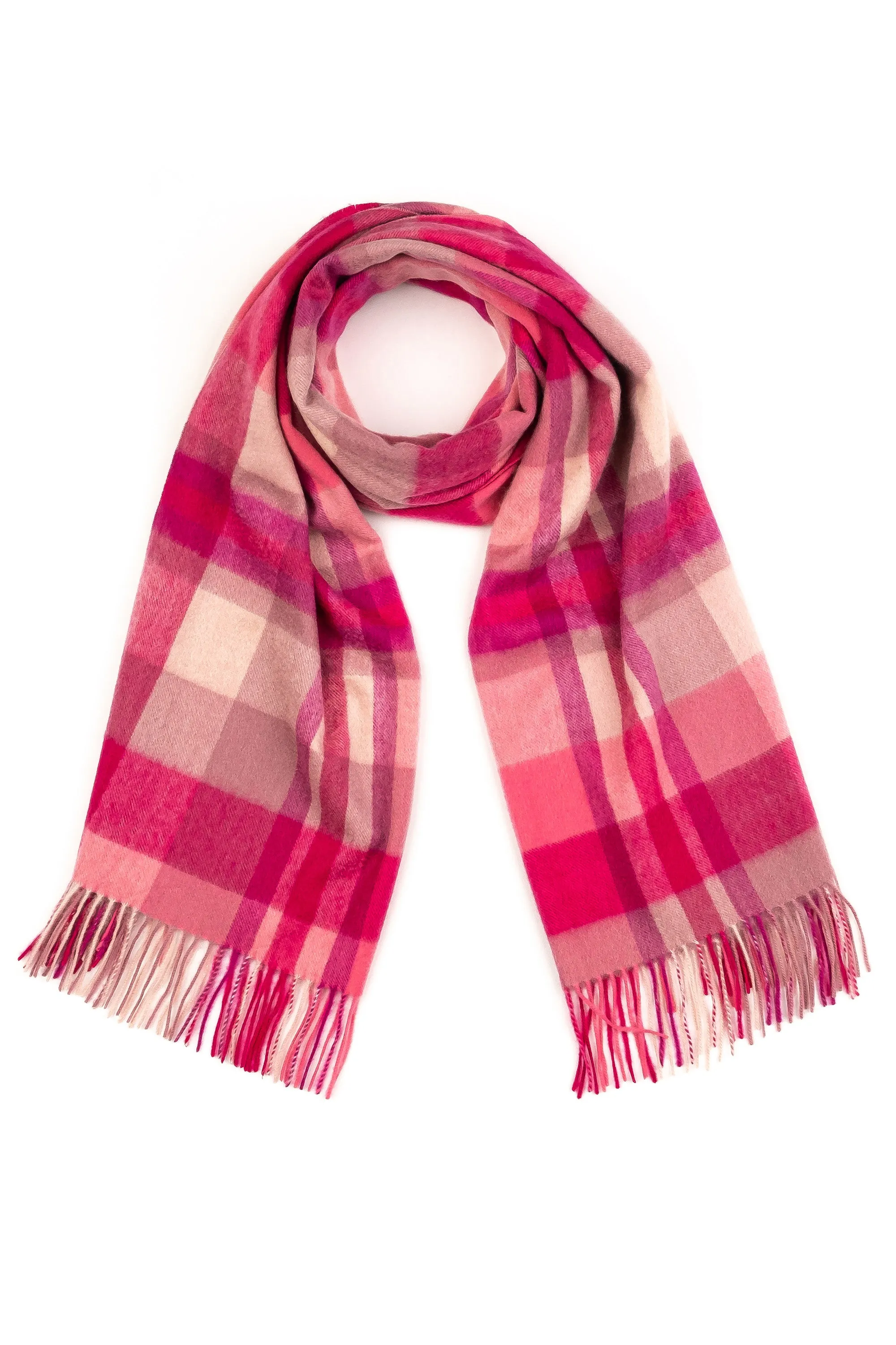 Square Check Cashmere Stole - Bright Pink