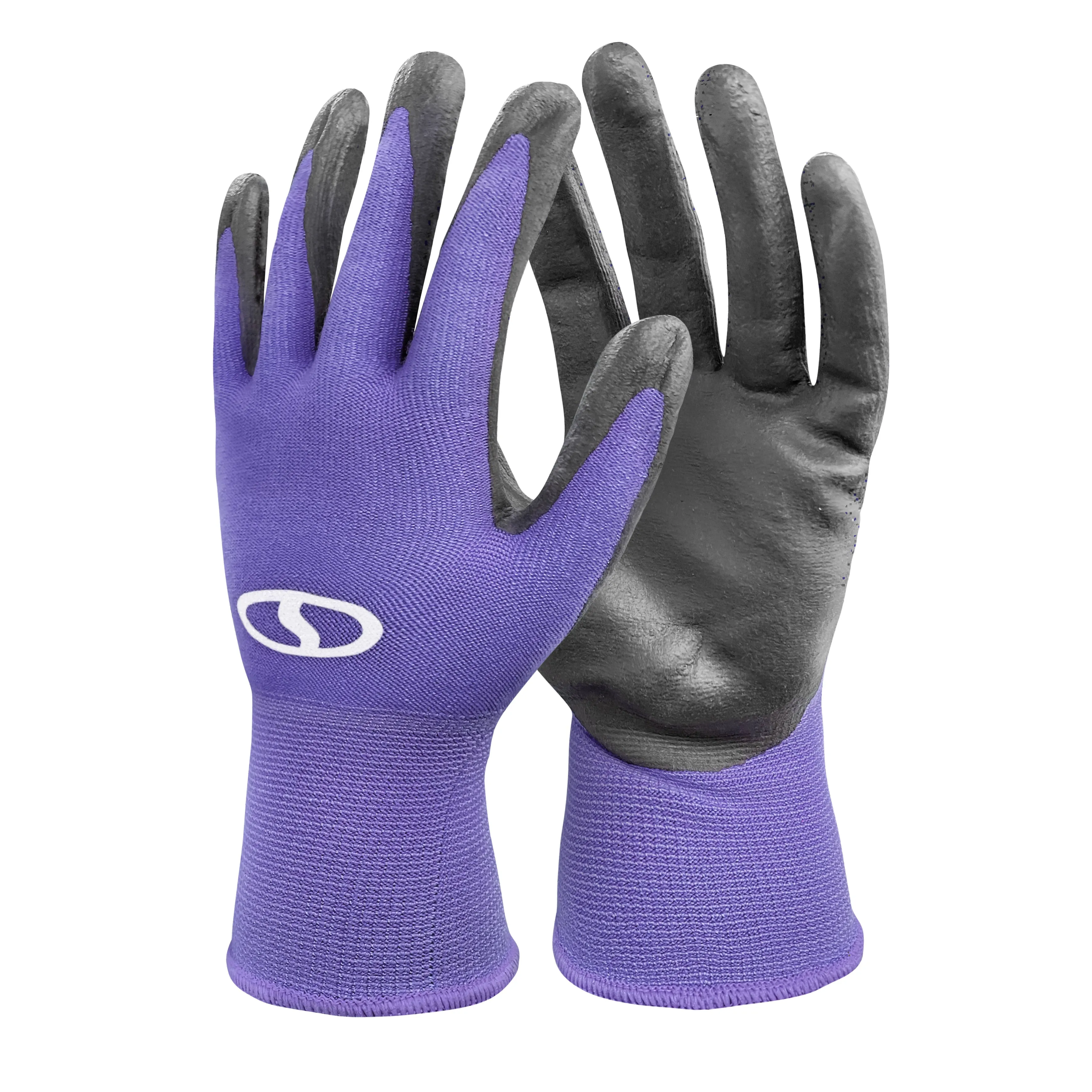 Sun Joe GGNP-S3-PRP Reusable Nitrile-Palm Gloves | Tactile | Washable | One Size Fits Most | Set of 3 (Purple)