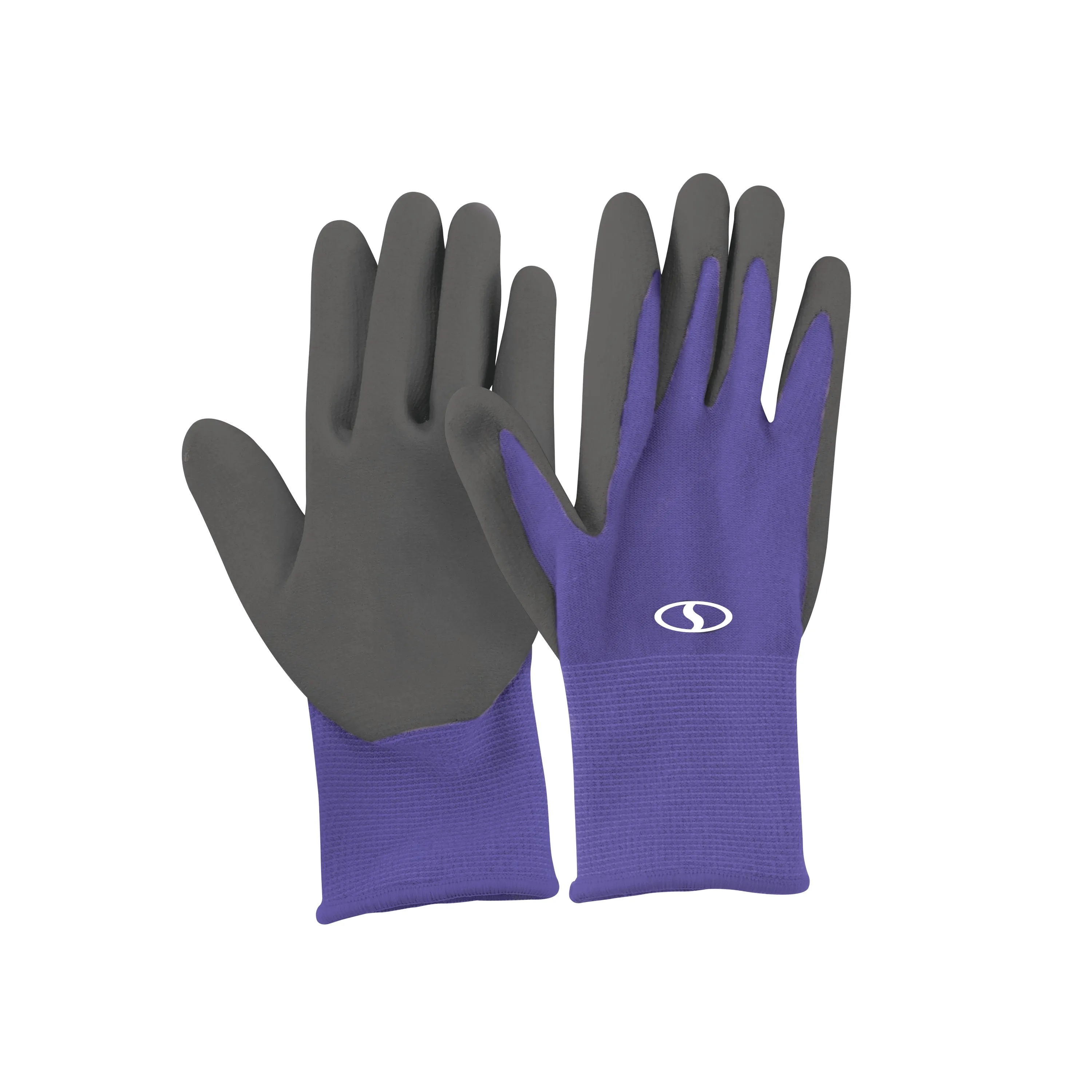 Sun Joe GGNP-S3-PRP Reusable Nitrile-Palm Gloves | Tactile | Washable | One Size Fits Most | Set of 3 (Purple)