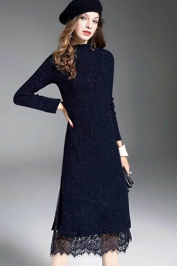 Sweater Dress W/ Lace Hem