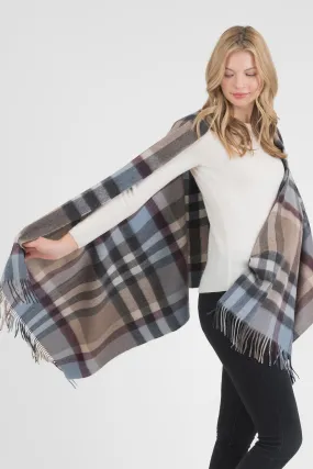 Tartan 2 Cashmere Stole - Blue Taupe