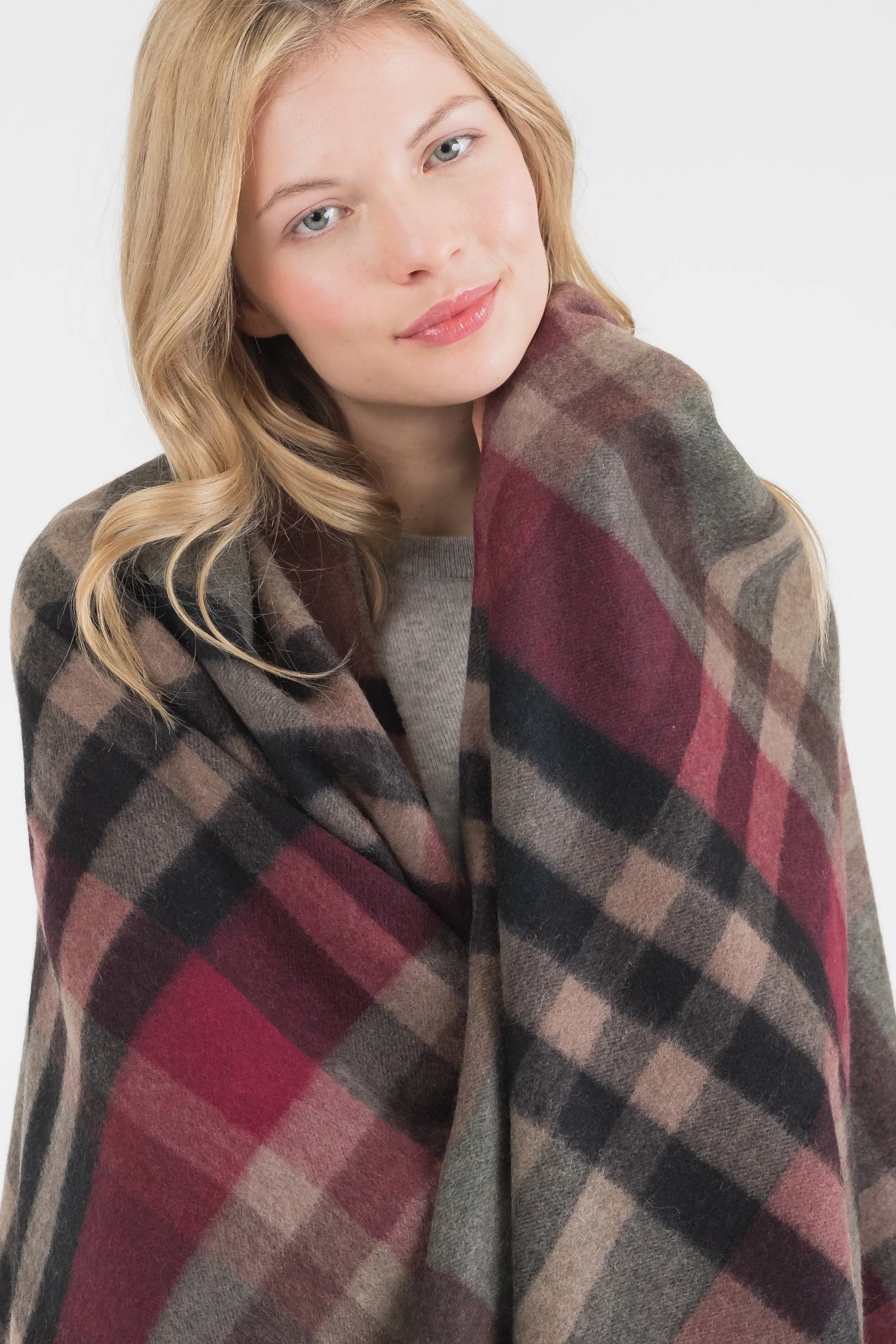 Tartan 2 Cashmere Stole - Burgundy Rust