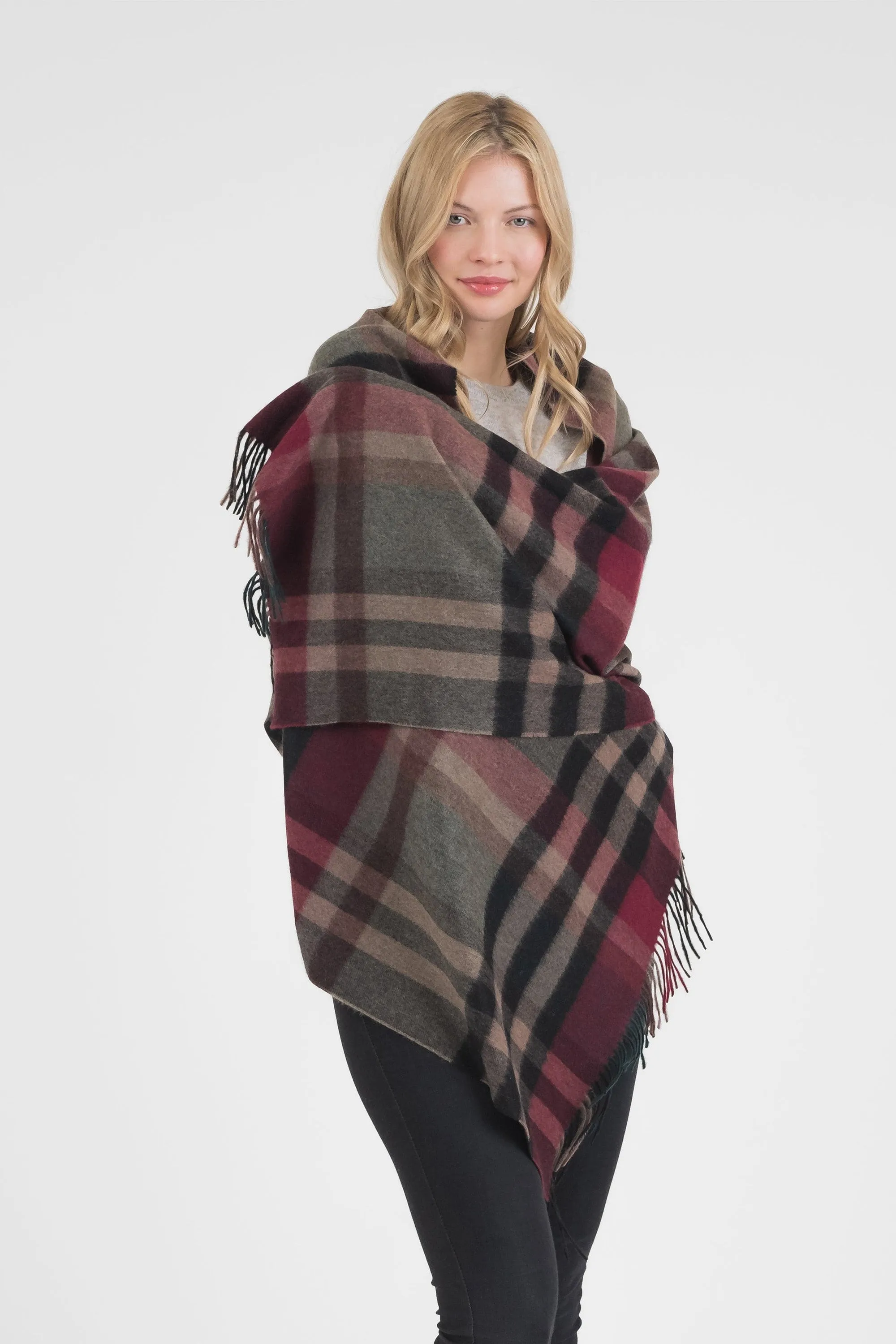 Tartan 2 Cashmere Stole - Burgundy Rust