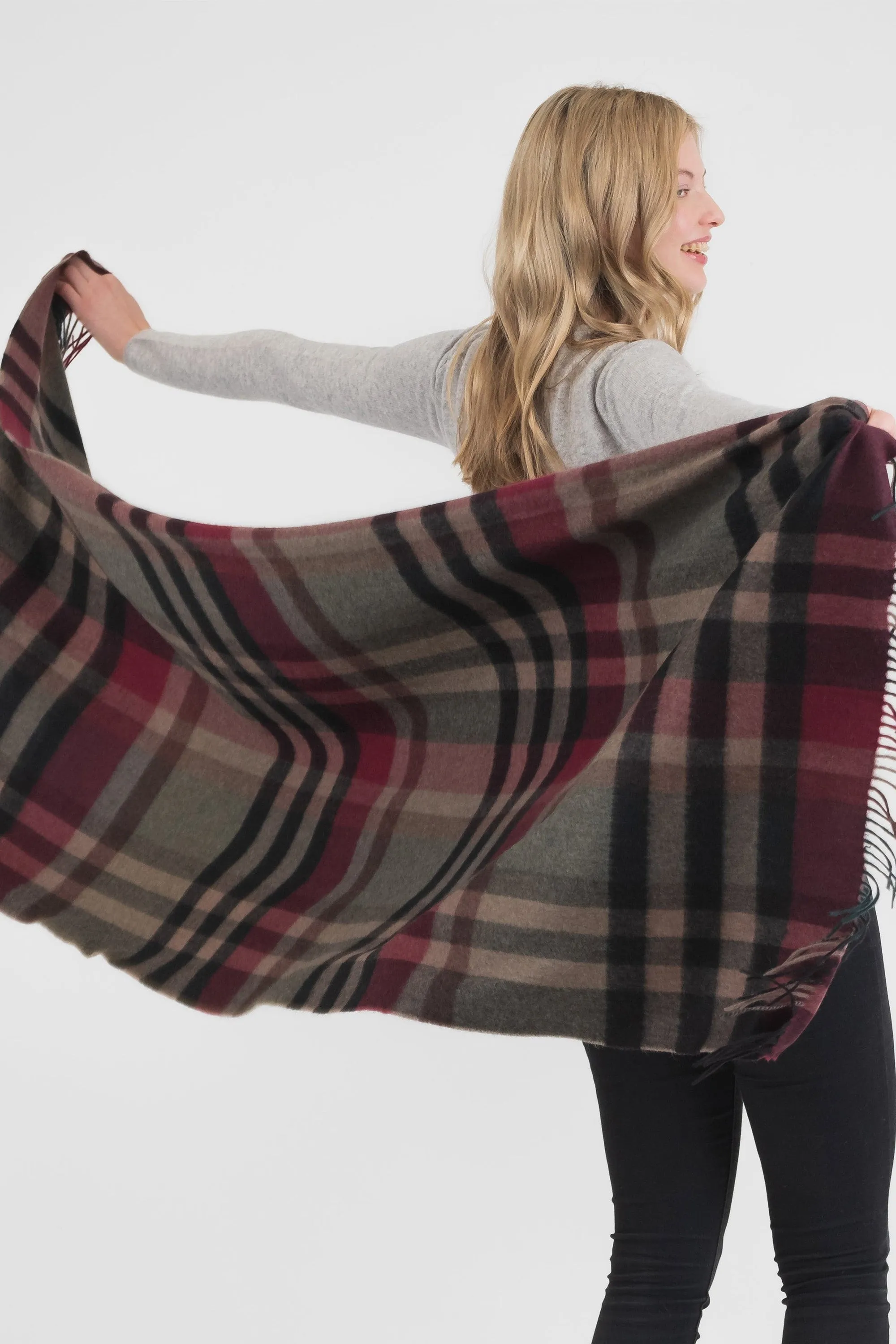 Tartan 2 Cashmere Stole - Burgundy Rust