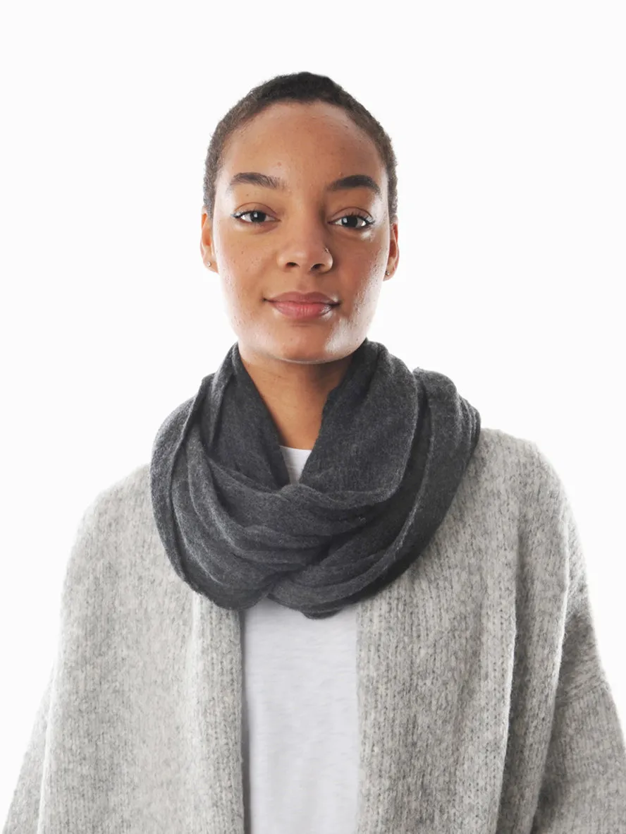 Thick Dark Grey Melange Knit Cashmere Tube Scarf