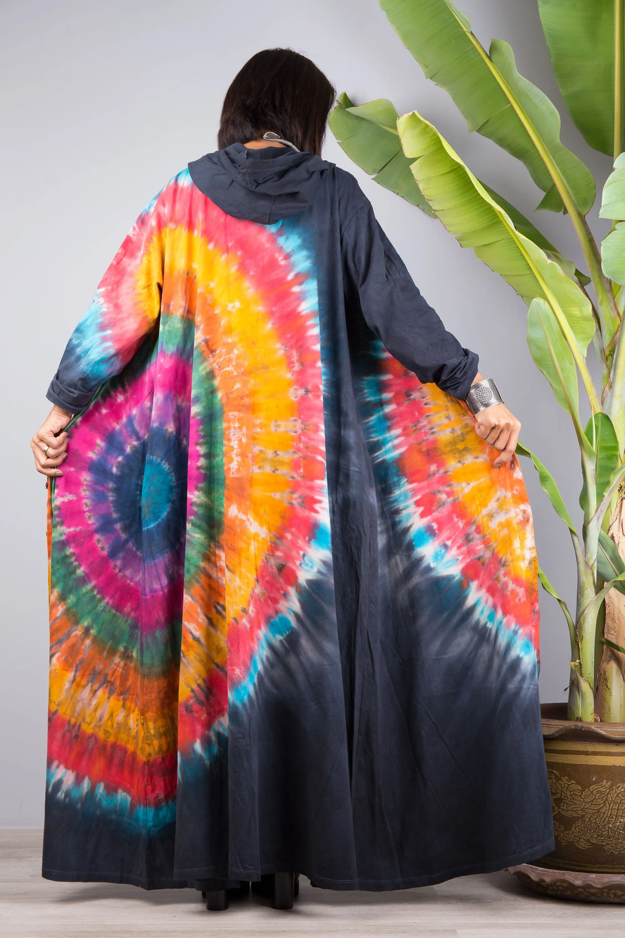 Tie dye duster dress with hood