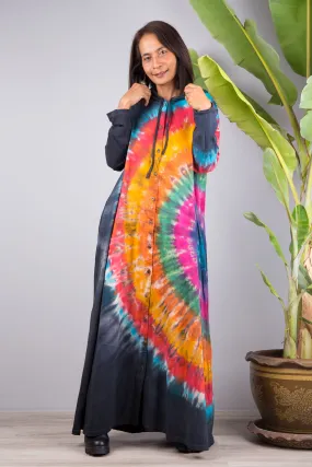 Tie dye duster dress with hood