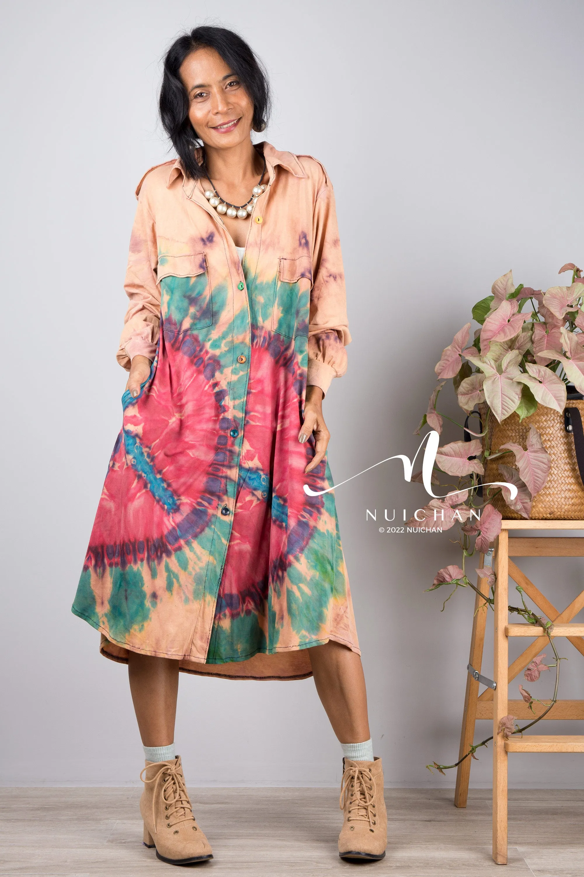 Tie dye summer shirt dress