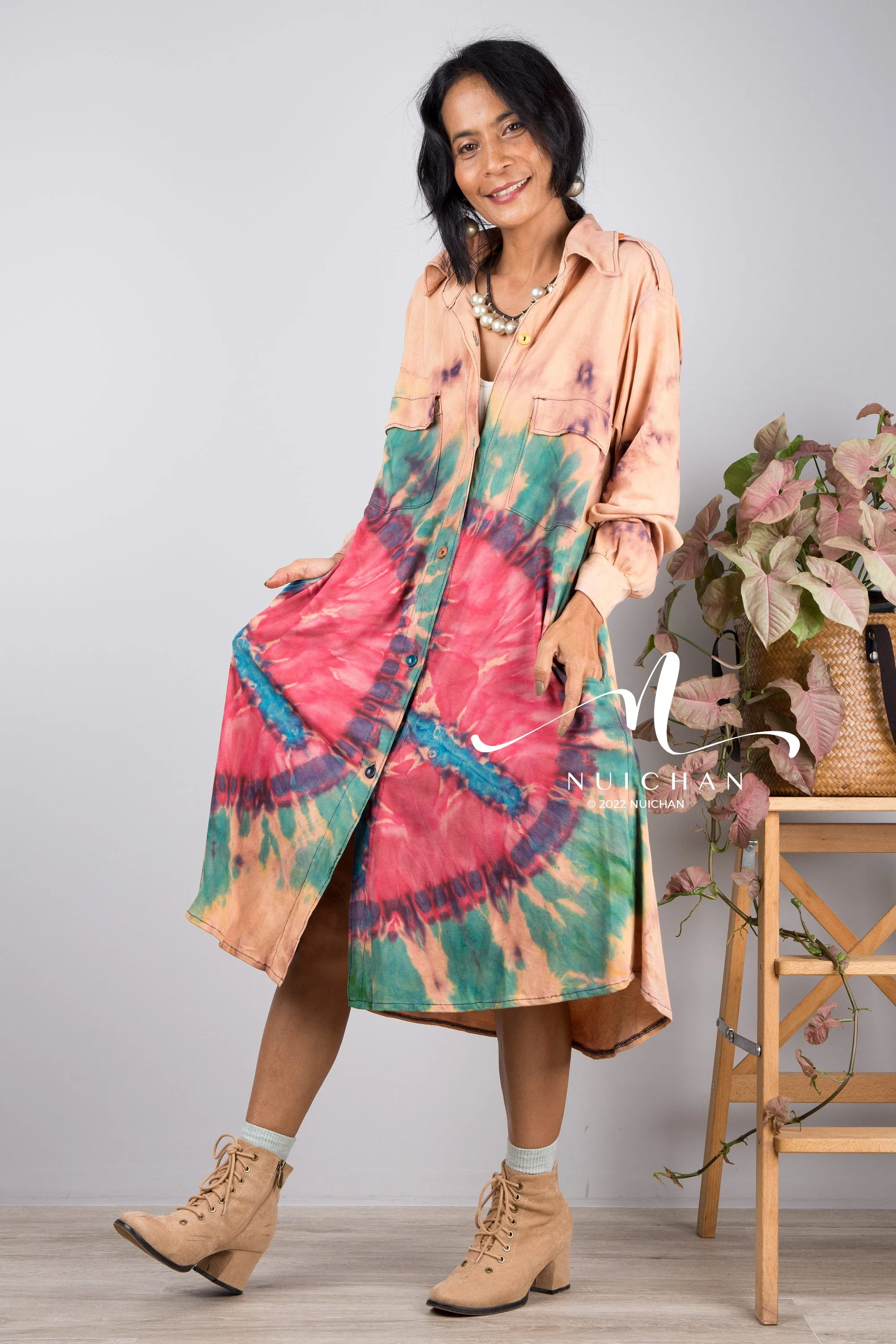 Tie dye summer shirt dress