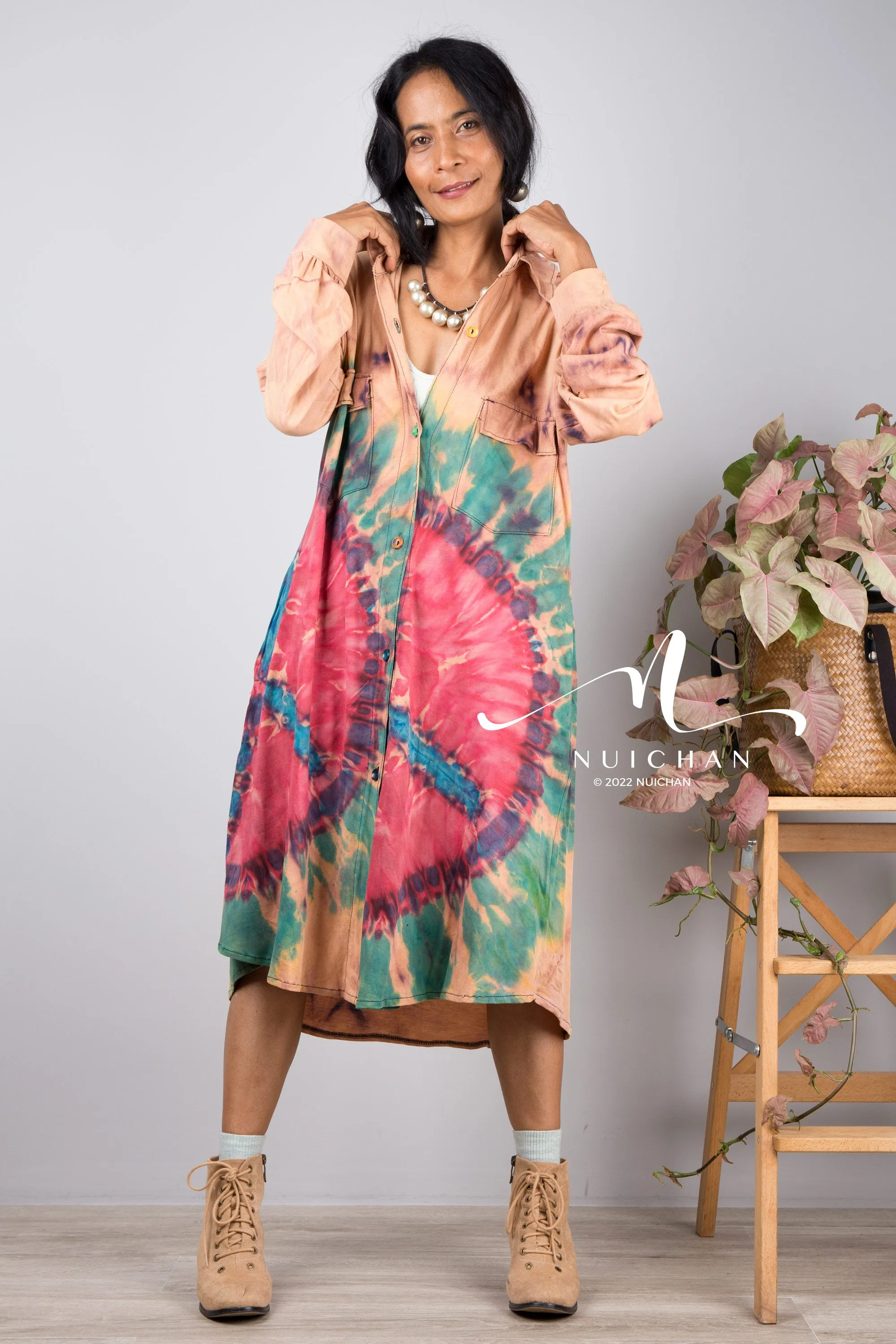 Tie dye summer shirt dress