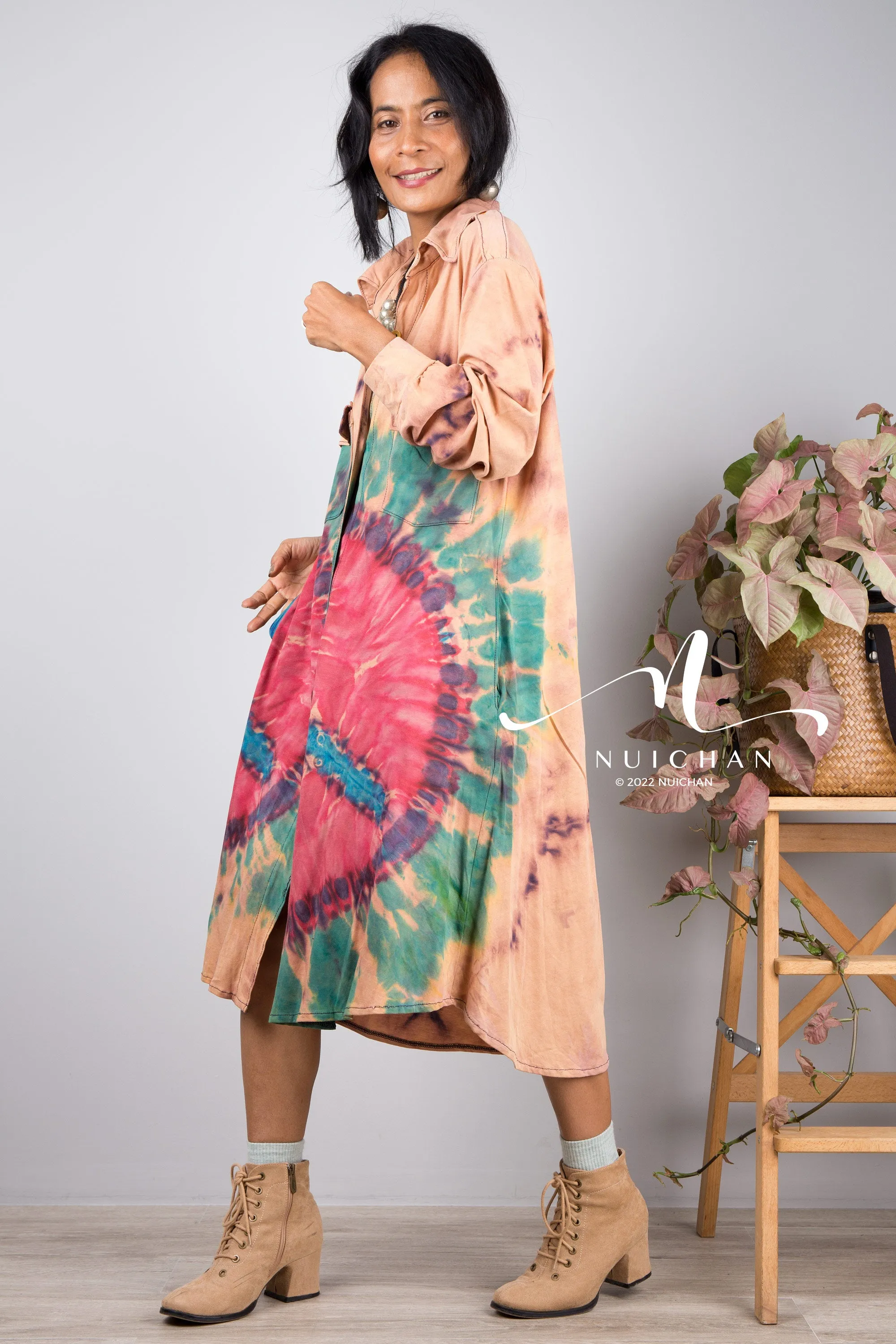 Tie dye summer shirt dress