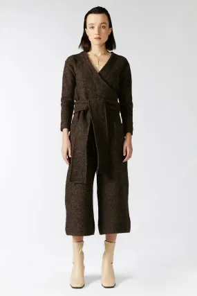 UMBER WRAP JUMPSUIT [ Brown 100% Wool, Long Sleeved ]