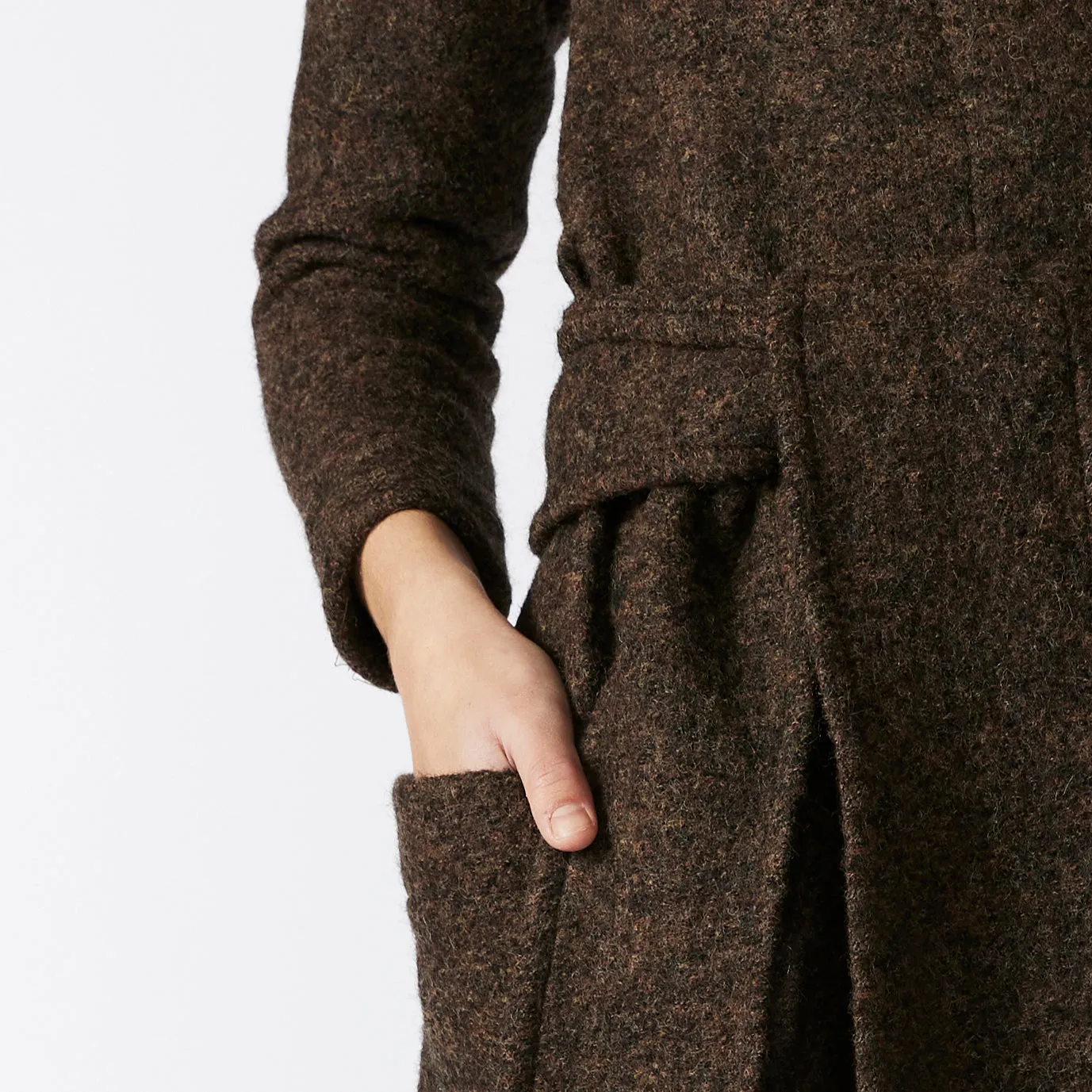 UMBER WRAP JUMPSUIT [ Brown 100% Wool, Long Sleeved ]