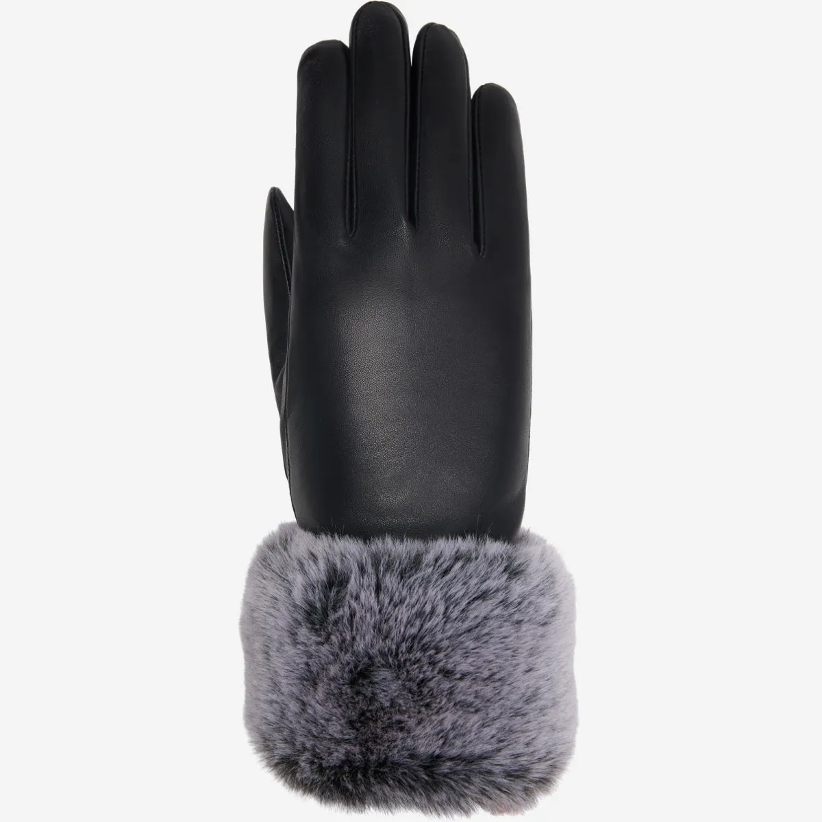 Vera – luxurious leather gloves with faux fur at the wrist and touchscreen feature