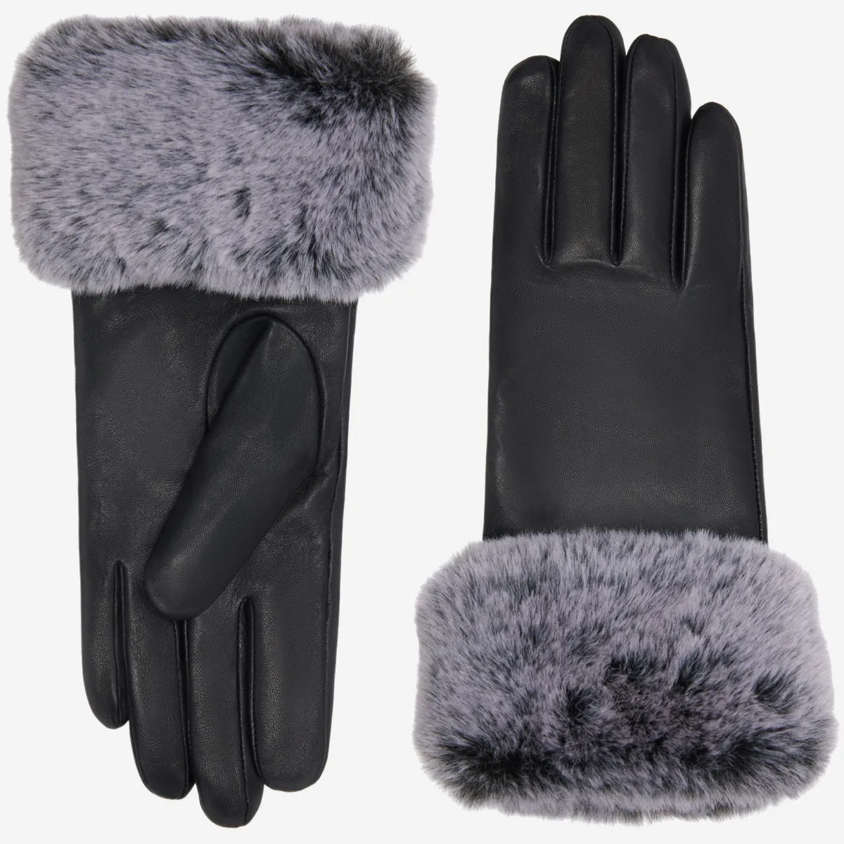 Vera – luxurious leather gloves with faux fur at the wrist and touchscreen feature