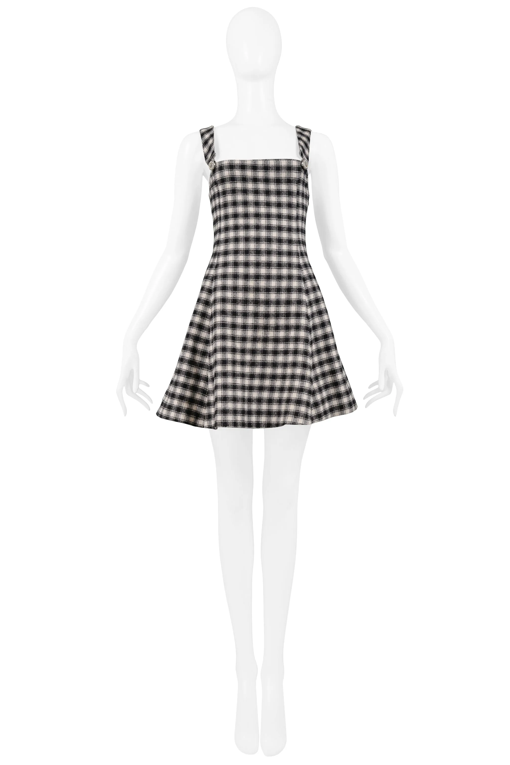 VERSUS BLACK & WHITE CHECK OVERALL DRESS