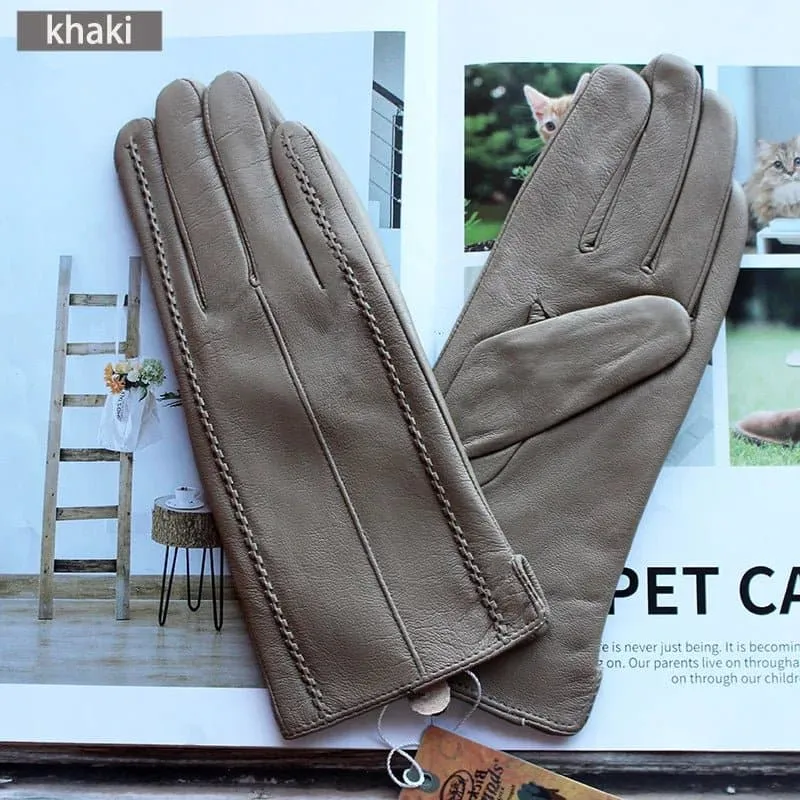 Warm Leather Gloves for Women - Genuine Leather with Polyester Lining - Stylish Fashion Gloves!