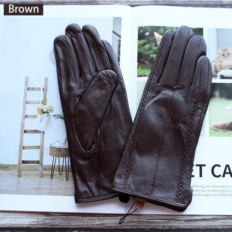 Warm Leather Gloves for Women - Genuine Leather with Polyester Lining - Stylish Fashion Gloves!