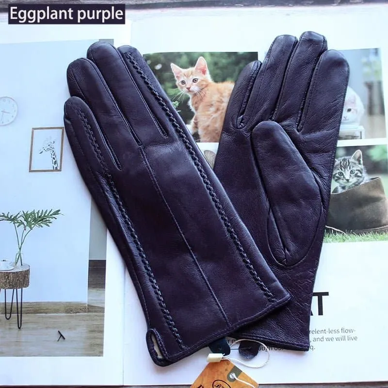 Warm Leather Gloves for Women - Genuine Leather with Polyester Lining - Stylish Fashion Gloves!