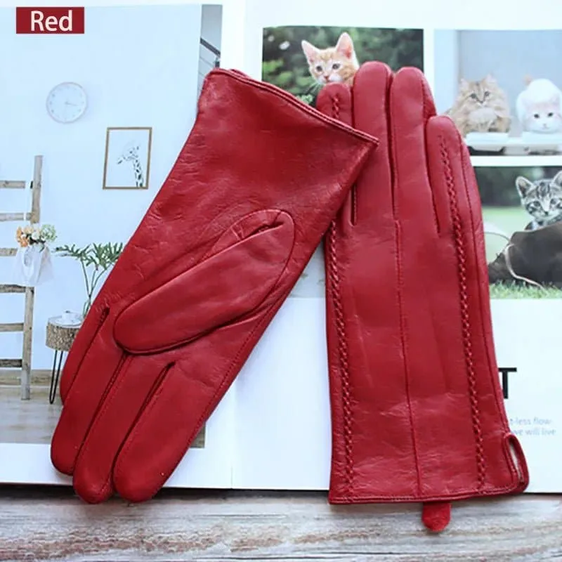 Warm Leather Gloves for Women - Genuine Leather with Polyester Lining - Stylish Fashion Gloves!