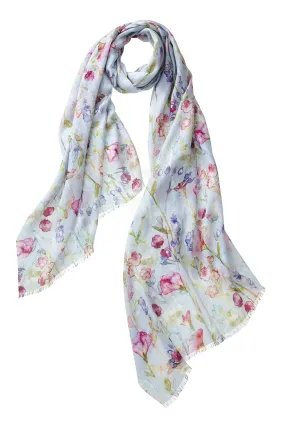 Watercolor Flowers Scarf - Blue Lavender