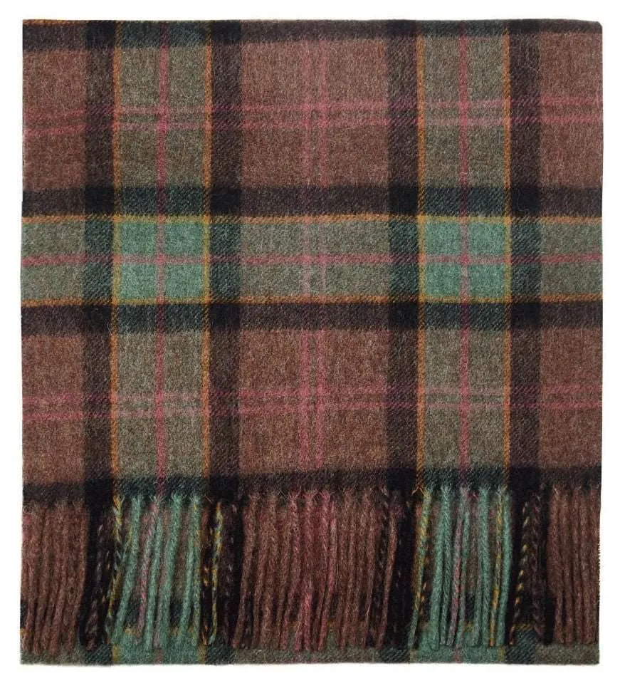 Weathered Green and Brown Tartan Pure Lambswool Scarf