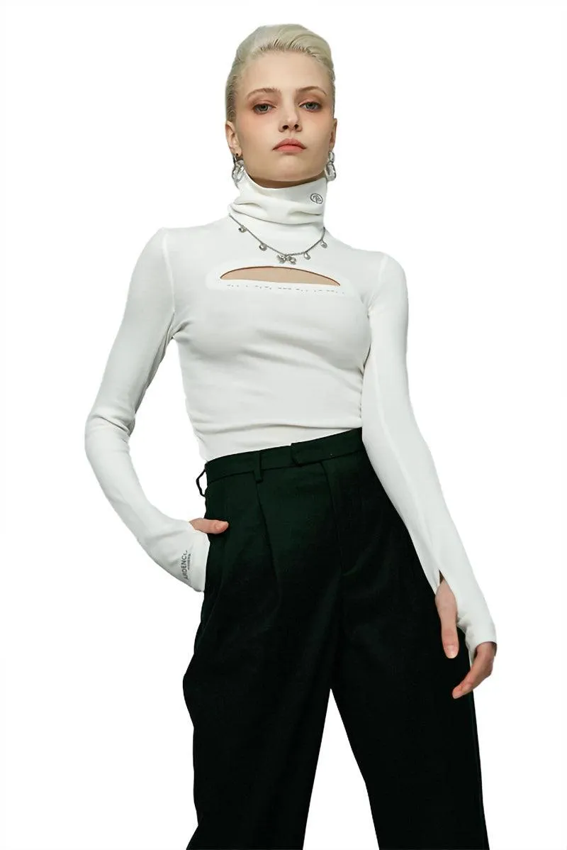 White Hollow Out Turtleneck