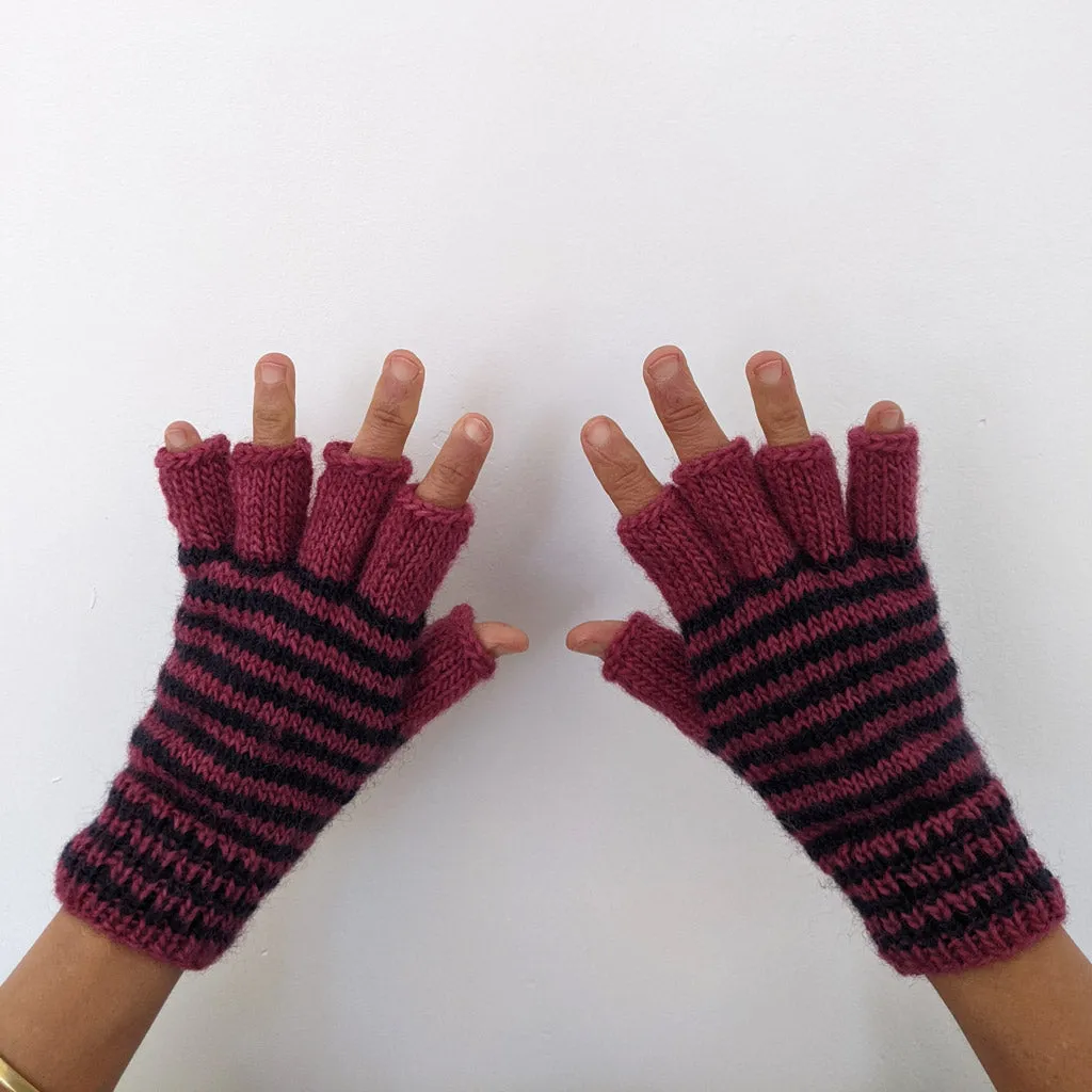 Wren Striped Wool Fingerless Gloves